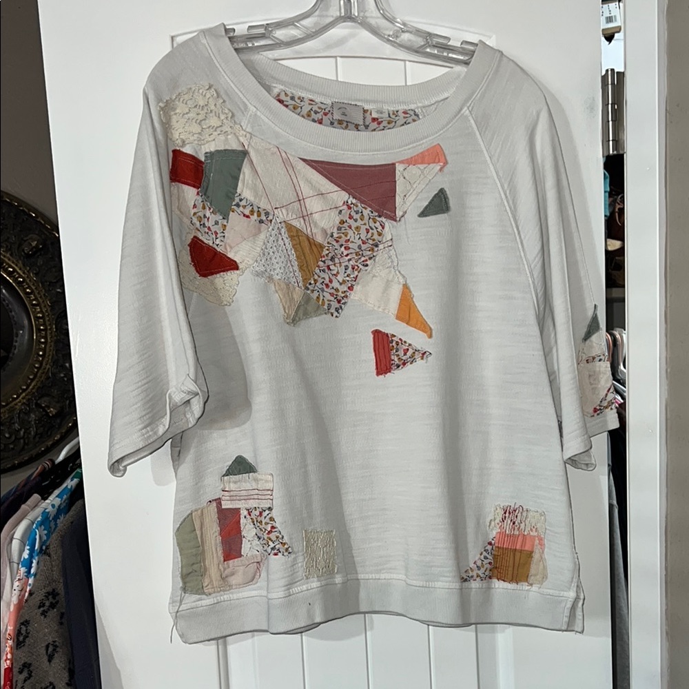 Anthropology Patchwork Design Women's Top - White